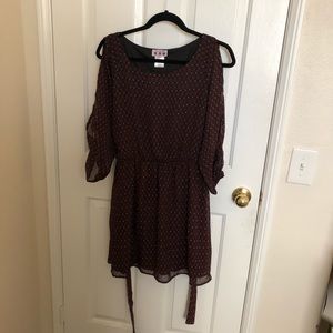 red and black patterned dress